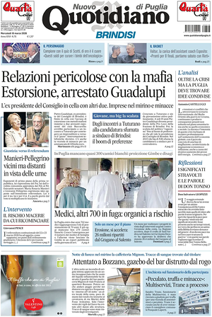 Prima pagina Nuovo Quotidiano di Puglia (Brindisi) di oggi - Quotidiano regionale