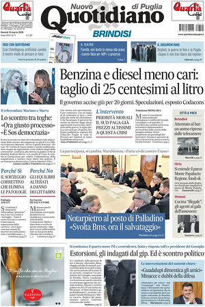 Prima pagina Nuovo Quotidiano di Puglia (Brindisi) di oggi - Quotidiano regionale