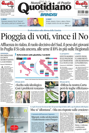 Prima pagina Nuovo Quotidiano di Puglia (Brindisi) di oggi - Quotidiano regionale