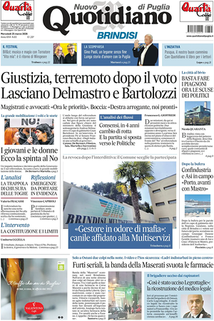 Prima pagina Nuovo Quotidiano di Puglia (Brindisi) di oggi - Quotidiano regionale