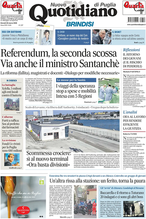 Prima pagina Nuovo Quotidiano di Puglia (Brindisi) di oggi - Quotidiano regionale