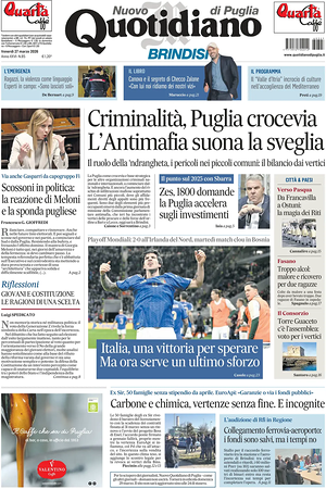 Prima pagina Nuovo Quotidiano di Puglia (Brindisi) di oggi - Quotidiano regionale