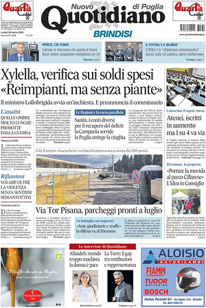 Prima pagina Nuovo Quotidiano di Puglia (Brindisi) di oggi - Quotidiano regionale