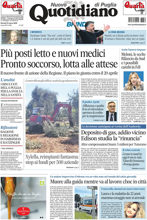Prima pagina Nuovo Quotidiano di Puglia (Brindisi) di oggi - Quotidiano regionale