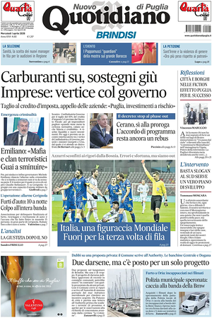 Prima pagina Nuovo Quotidiano di Puglia (Brindisi) di oggi - Quotidiano regionale