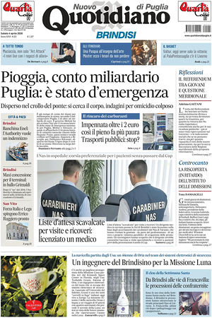 Prima pagina Nuovo Quotidiano di Puglia (Brindisi) di oggi - Quotidiano regionale
