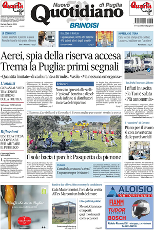 Prima pagina Nuovo Quotidiano di Puglia (Brindisi) di oggi - Quotidiano regionale
