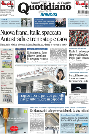 Prima pagina Nuovo Quotidiano di Puglia (Brindisi) di oggi - Quotidiano regionale