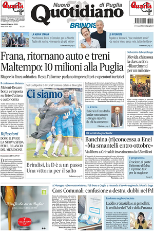 Prima pagina Nuovo Quotidiano di Puglia (Brindisi) di oggi - Quotidiano regionale