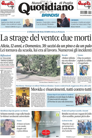 Prima pagina Nuovo Quotidiano di Puglia (Brindisi) di oggi - Quotidiano regionale