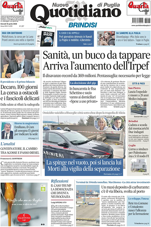 Prima pagina Nuovo Quotidiano di Puglia (Brindisi) di oggi - Quotidiano regionale