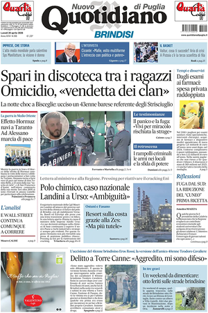 Prima pagina Nuovo Quotidiano di Puglia (Brindisi) di oggi - Quotidiano regionale