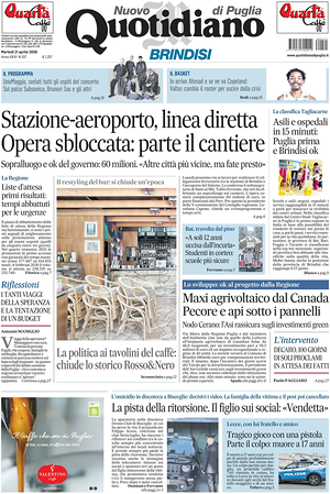 Prima pagina Nuovo Quotidiano di Puglia (Brindisi) di oggi - Quotidiano regionale