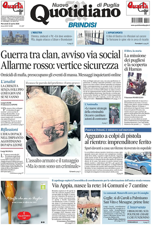 Prima pagina Nuovo Quotidiano di Puglia (Brindisi) di oggi - Quotidiano regionale