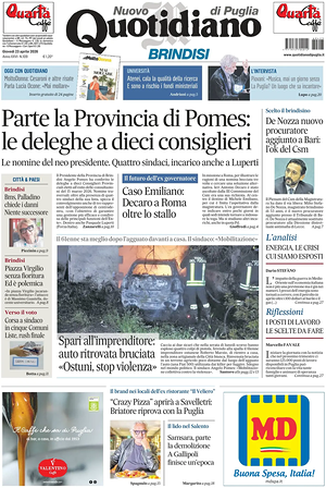 Prima pagina Nuovo Quotidiano di Puglia (Brindisi) di oggi - Quotidiano regionale