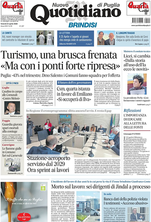 Prima pagina Nuovo Quotidiano di Puglia (Brindisi) di oggi - Quotidiano regionale