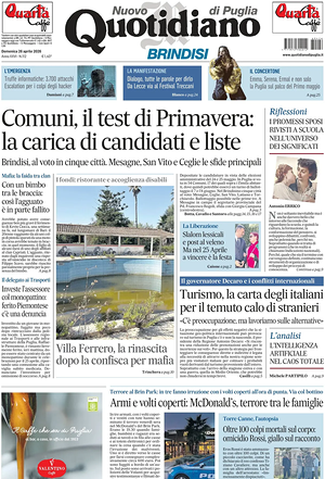 Prima pagina Nuovo Quotidiano di Puglia (Brindisi) di oggi - Quotidiano regionale