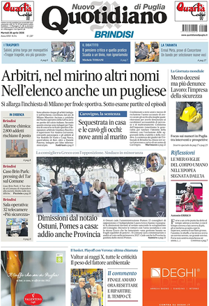 Prima pagina Nuovo Quotidiano di Puglia (Brindisi) di oggi - Quotidiano regionale