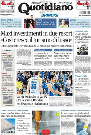 Prima pagina Nuovo Quotidiano di Puglia (Brindisi) di oggi - Quotidiano regionale