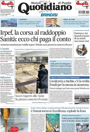 Prima pagina Nuovo Quotidiano di Puglia (Brindisi) di oggi - Quotidiano regionale