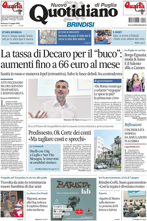 Prima pagina Nuovo Quotidiano di Puglia (Brindisi) di oggi - Quotidiano regionale