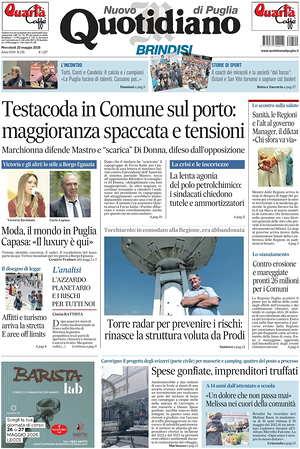 Prima pagina Nuovo Quotidiano di Puglia (Brindisi) di oggi - Quotidiano regionale