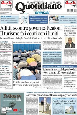 Prima pagina Nuovo Quotidiano di Puglia (Brindisi) di oggi - Quotidiano regionale