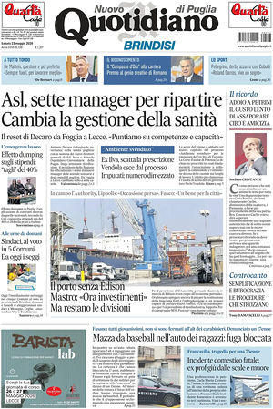 Prima pagina Nuovo Quotidiano di Puglia (Brindisi) di oggi - Quotidiano regionale