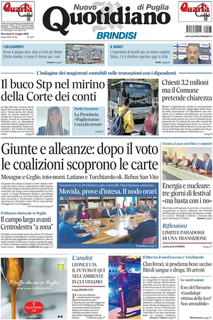 Prima pagina Nuovo Quotidiano di Puglia (Brindisi) di oggi - Quotidiano regionale