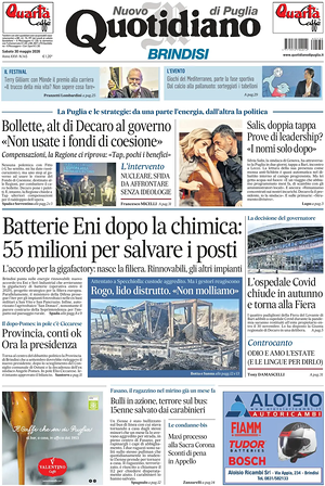 Prima pagina Nuovo Quotidiano di Puglia (Brindisi) di oggi - Quotidiano regionale