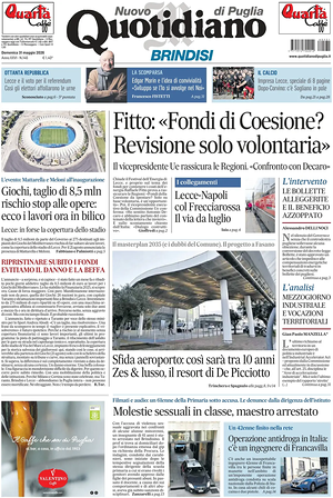 Prima pagina Nuovo Quotidiano di Puglia (Brindisi) di oggi - Quotidiano regionale