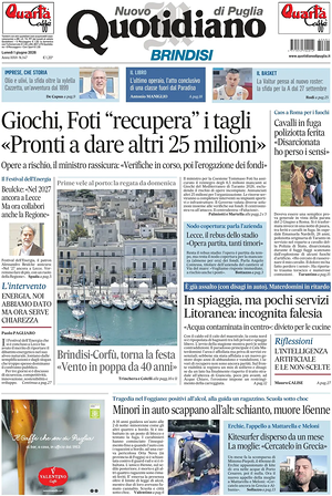 Prima pagina Nuovo Quotidiano di Puglia (Brindisi) di oggi - Quotidiano regionale