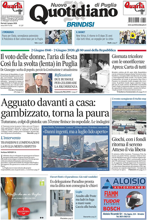 Prima pagina Nuovo Quotidiano di Puglia (Brindisi) di oggi - Quotidiano regionale