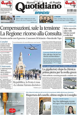 Prima pagina Nuovo Quotidiano di Puglia (Brindisi) di oggi - Quotidiano regionale