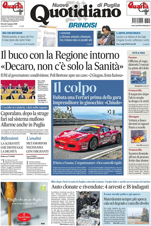 Prima pagina Nuovo Quotidiano di Puglia (Brindisi) di oggi - Quotidiano regionale