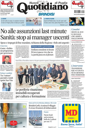 Prima pagina Nuovo Quotidiano di Puglia (Brindisi) di oggi - Quotidiano regionale
