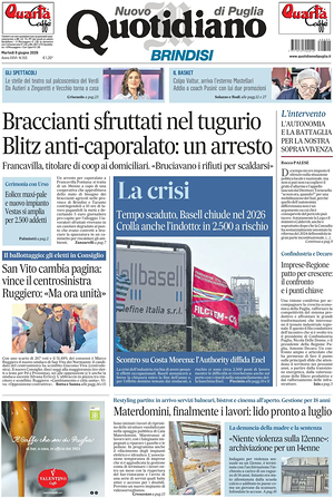 Prima pagina Nuovo Quotidiano di Puglia (Brindisi) di oggi - Quotidiano regionale