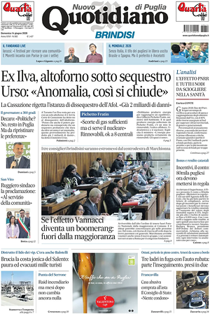 Prima pagina Nuovo Quotidiano di Puglia (Brindisi) di oggi - Quotidiano regionale