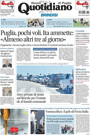 Prima pagina Nuovo Quotidiano di Puglia (Brindisi) di oggi - Quotidiano regionale