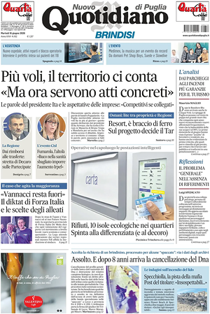Prima pagina Nuovo Quotidiano di Puglia (Brindisi) di oggi - Quotidiano regionale