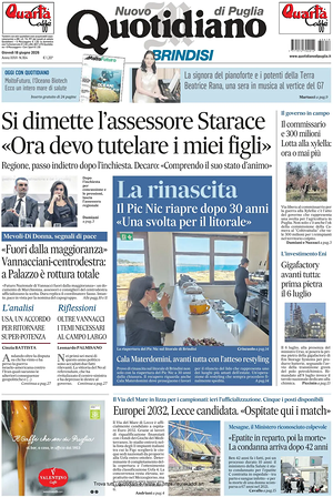 Prima pagina Nuovo Quotidiano di Puglia (Brindisi) di oggi - Quotidiano regionale