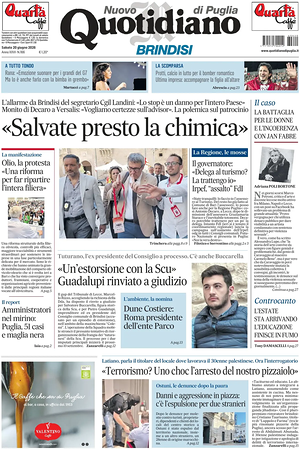 Prima pagina Nuovo Quotidiano di Puglia (Brindisi) di oggi - Quotidiano regionale