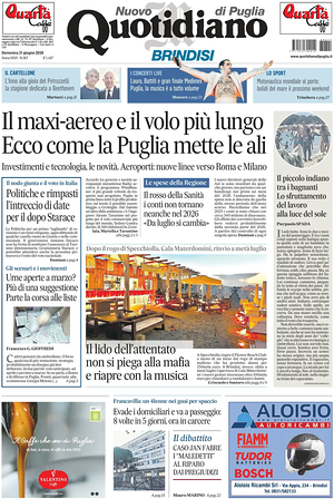 Prima pagina Nuovo Quotidiano di Puglia (Brindisi) di oggi - Quotidiano regionale