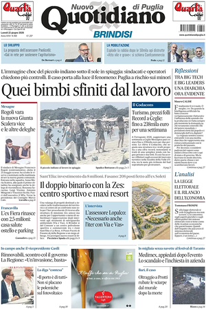 Prima pagina Nuovo Quotidiano di Puglia (Brindisi) di oggi - Quotidiano regionale