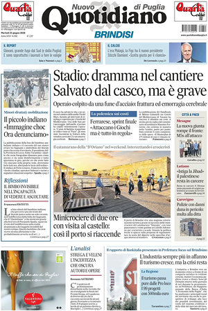 Prima pagina Nuovo Quotidiano di Puglia (Brindisi) di oggi - Quotidiano regionale