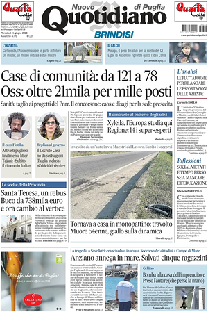 Prima pagina Nuovo Quotidiano di Puglia (Brindisi) di oggi - Quotidiano regionale