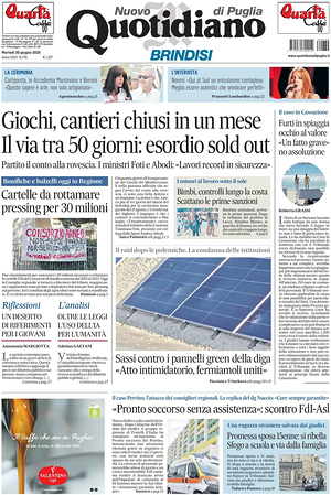 Prima pagina Nuovo Quotidiano di Puglia (Brindisi) di oggi - Quotidiano regionale