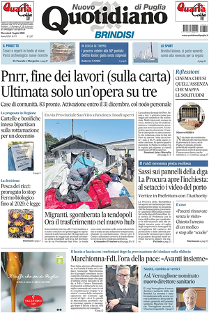 Prima pagina Nuovo Quotidiano di Puglia (Brindisi) di oggi - Quotidiano regionale