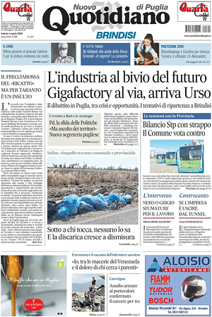 Prima pagina Nuovo Quotidiano di Puglia (Brindisi) di oggi - Quotidiano regionale