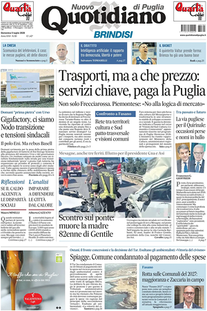 Prima pagina Nuovo Quotidiano di Puglia (Brindisi) di oggi - Quotidiano regionale